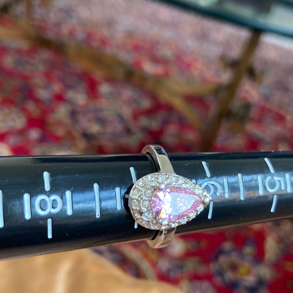 Vintage silver Filigree pink gemstone Ring size 6.5